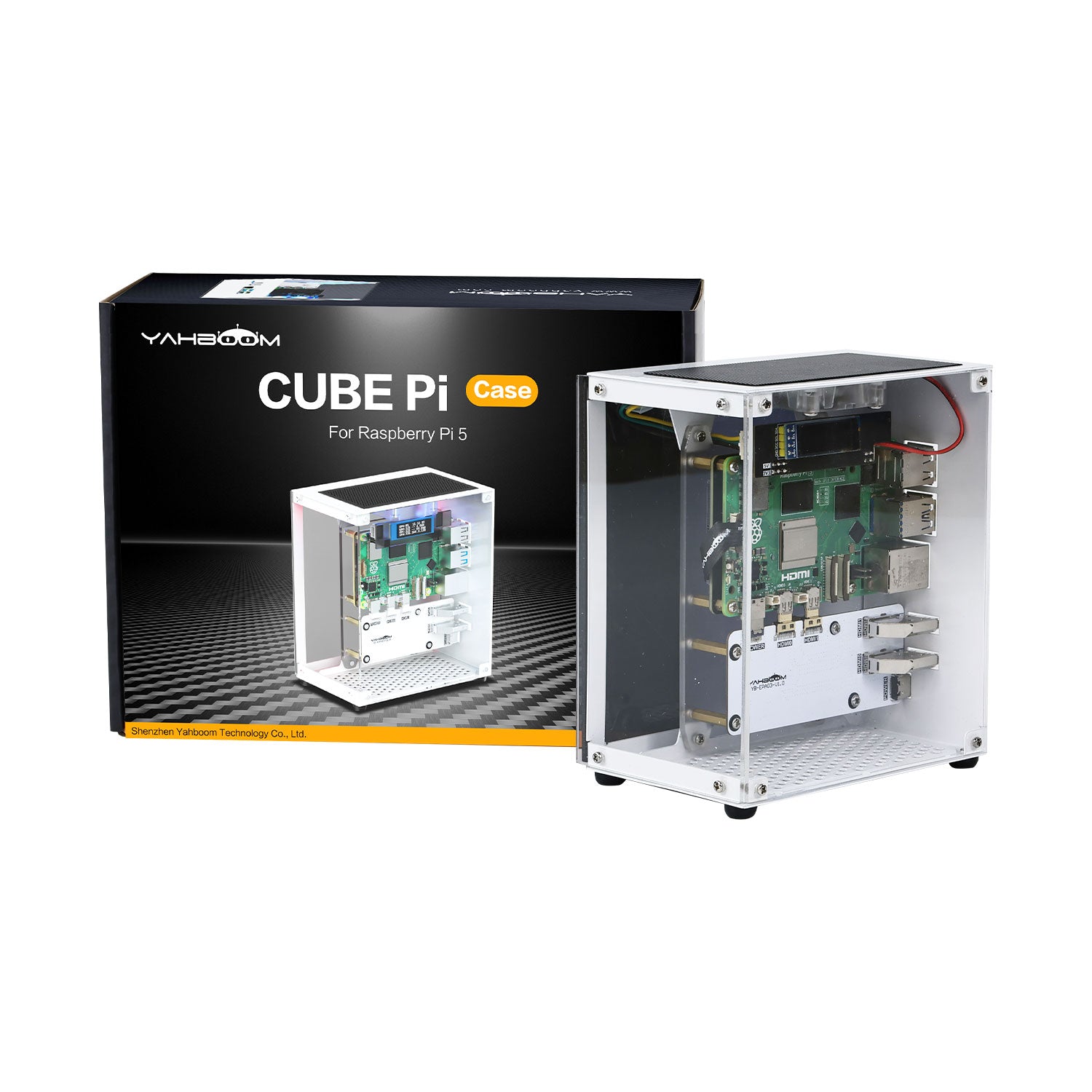 CUBE Pi Protective Case With OLED Cooling Fan RGB Light For RPi 5 Yahboom cube-pi-protective-case-with-oled-cooling-fan-rgb-light-for-rpi-5-yahboom