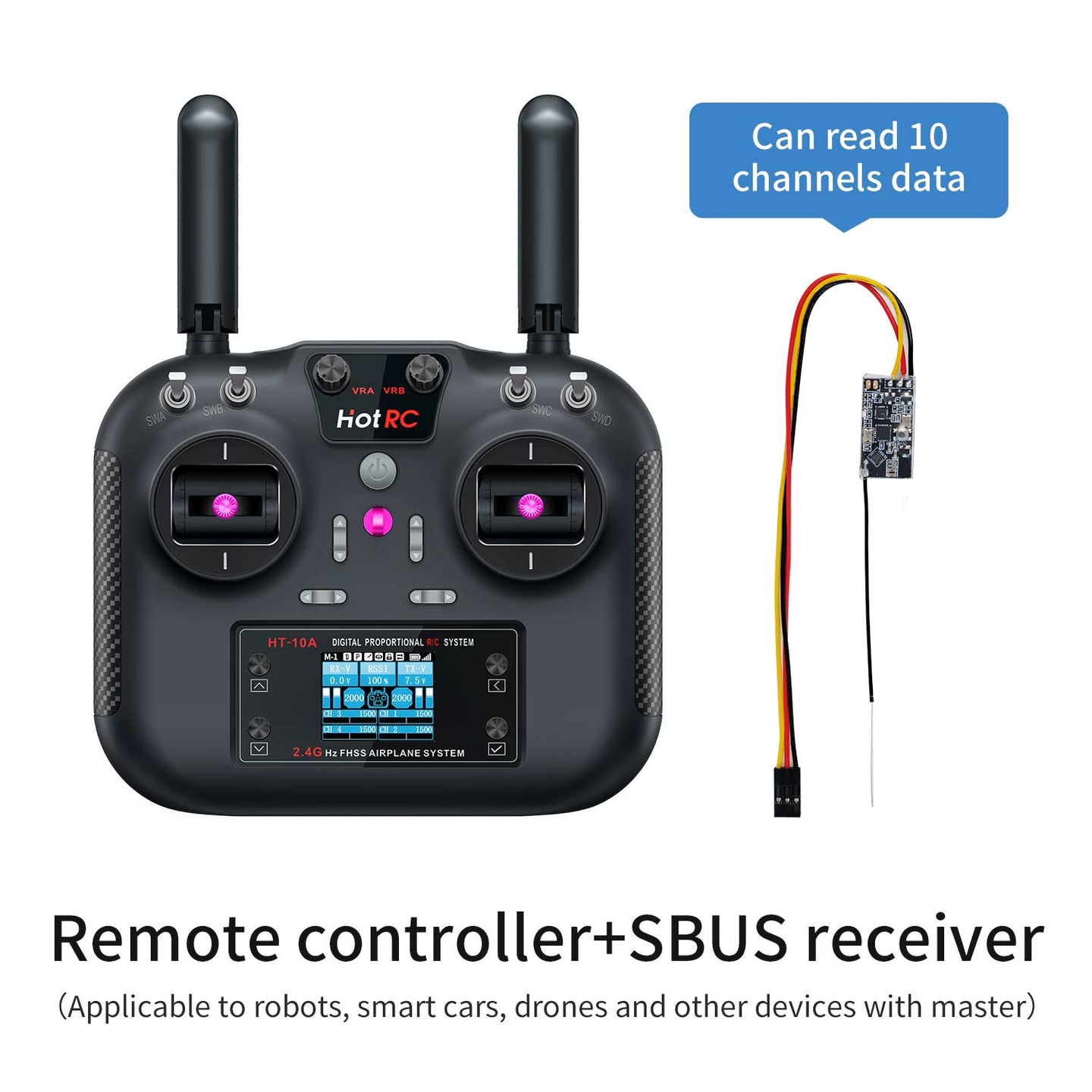 HOT RC 2.4G RC 10CH Transmitter FHSS and SBUS/PWM receiver For Drone and Smart Car