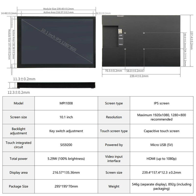 Waveshare 10.1inch Capacitive Touch Screen LCD with Case Compatible with Raspberry Pi 4B/3B /3B/2B/B /A /Zero/Zero W/WH/Zero 2W Series Boards 1024×600 Resolution HDMI Supports Jetson Nano/Windows Waveshare 10.1inch Capacitive Touch Screen LCD with Case Compatible with Raspberry Pi 4B/3B /3B/2B/B /A /Zero/Zero W/WH/Zero 2W Series Boards 1024×600 Resolution HDMI Supports Jetson Nano/Windows