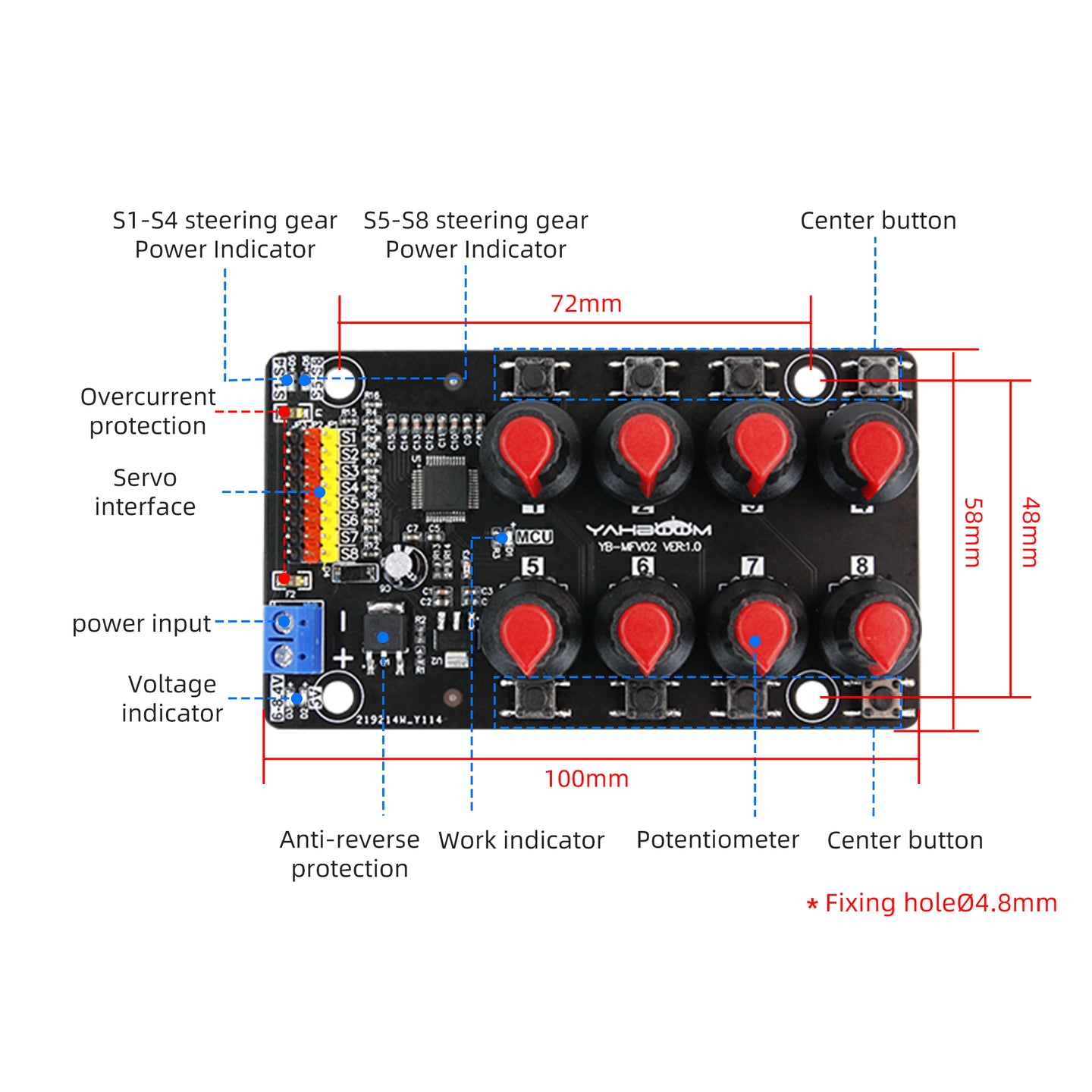 Carte de débogage de contrôle servo PWM à 8 canaux Yahboom pour la robotique intelligente DIY