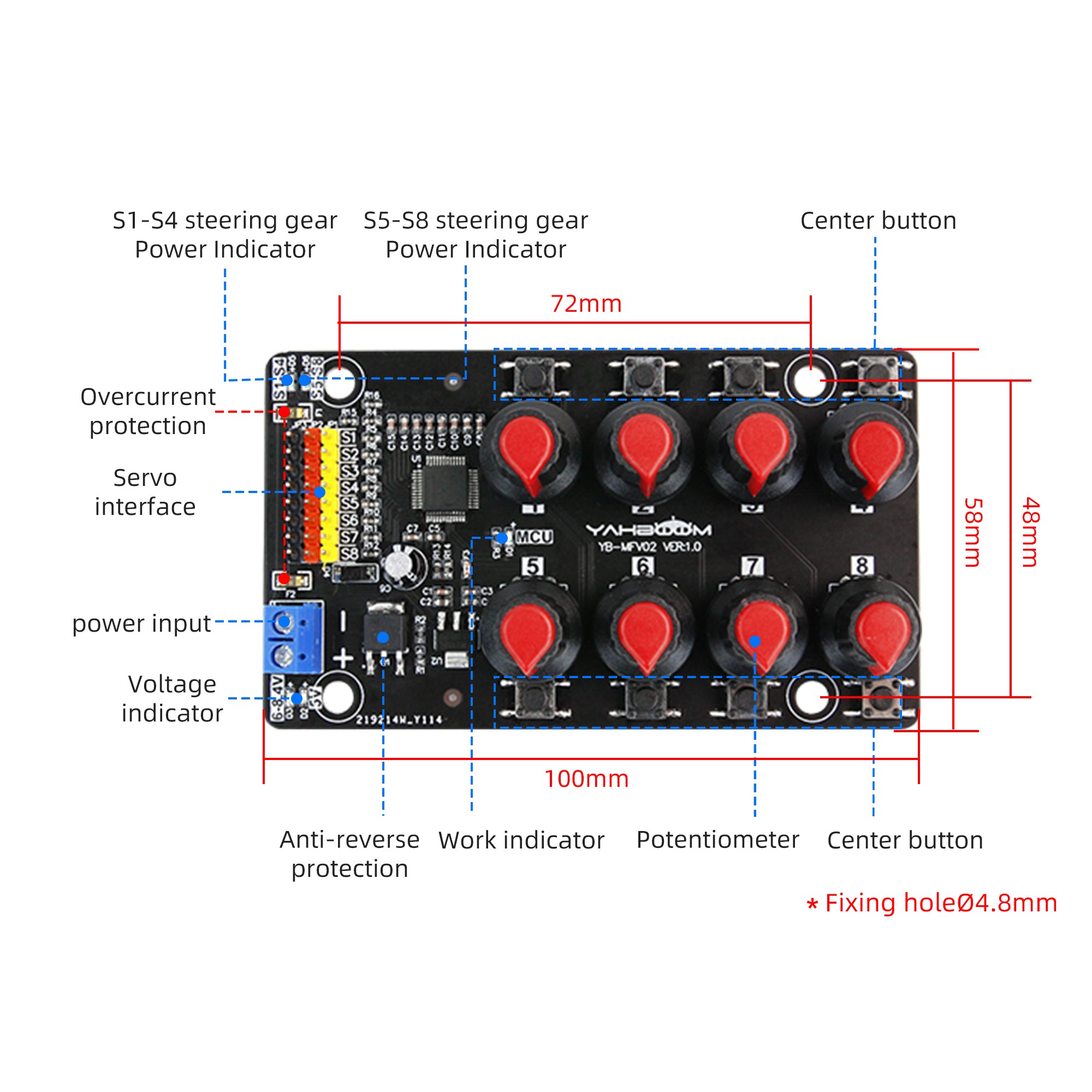 Carte de débogage de contrôle servo PWM à 8 canaux Yahboom pour la robotique intelligente DIY