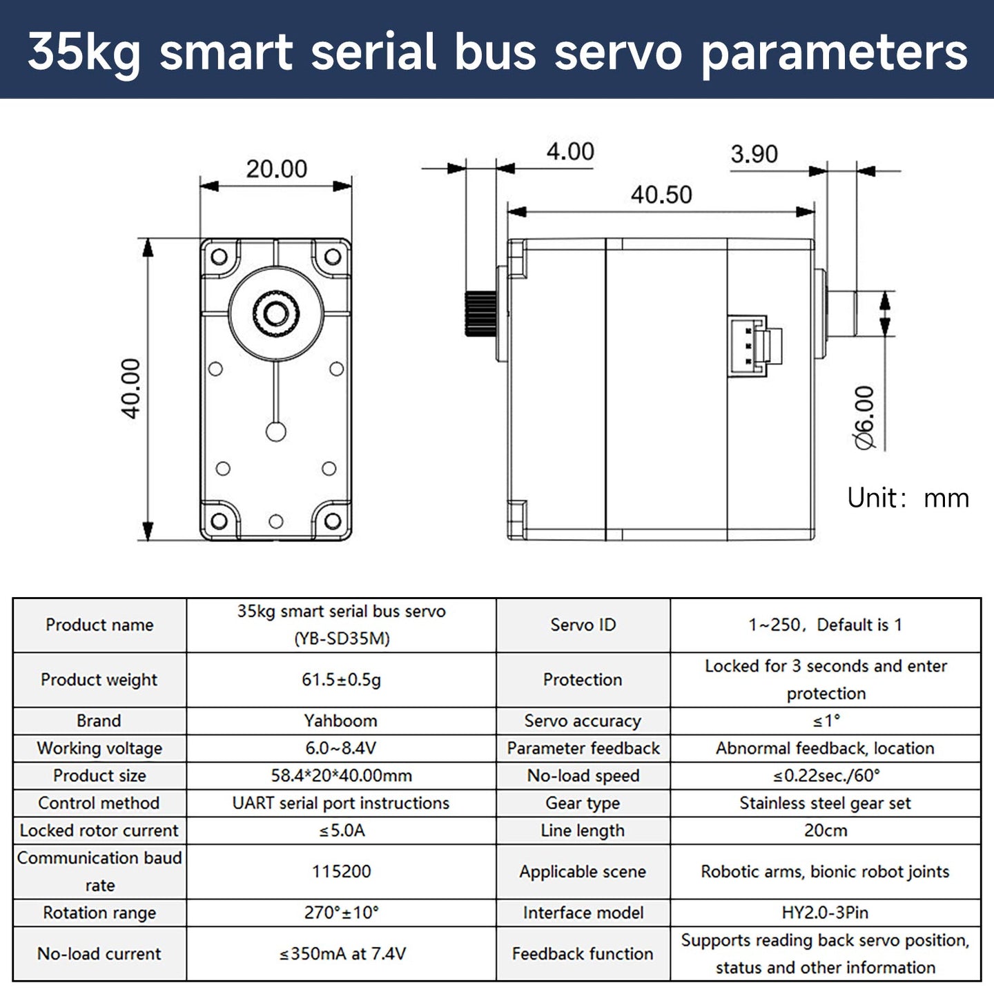 Carte de débogage intelligente de servo et de pilote de bus série Yahboom 35KG pour bras robotisé