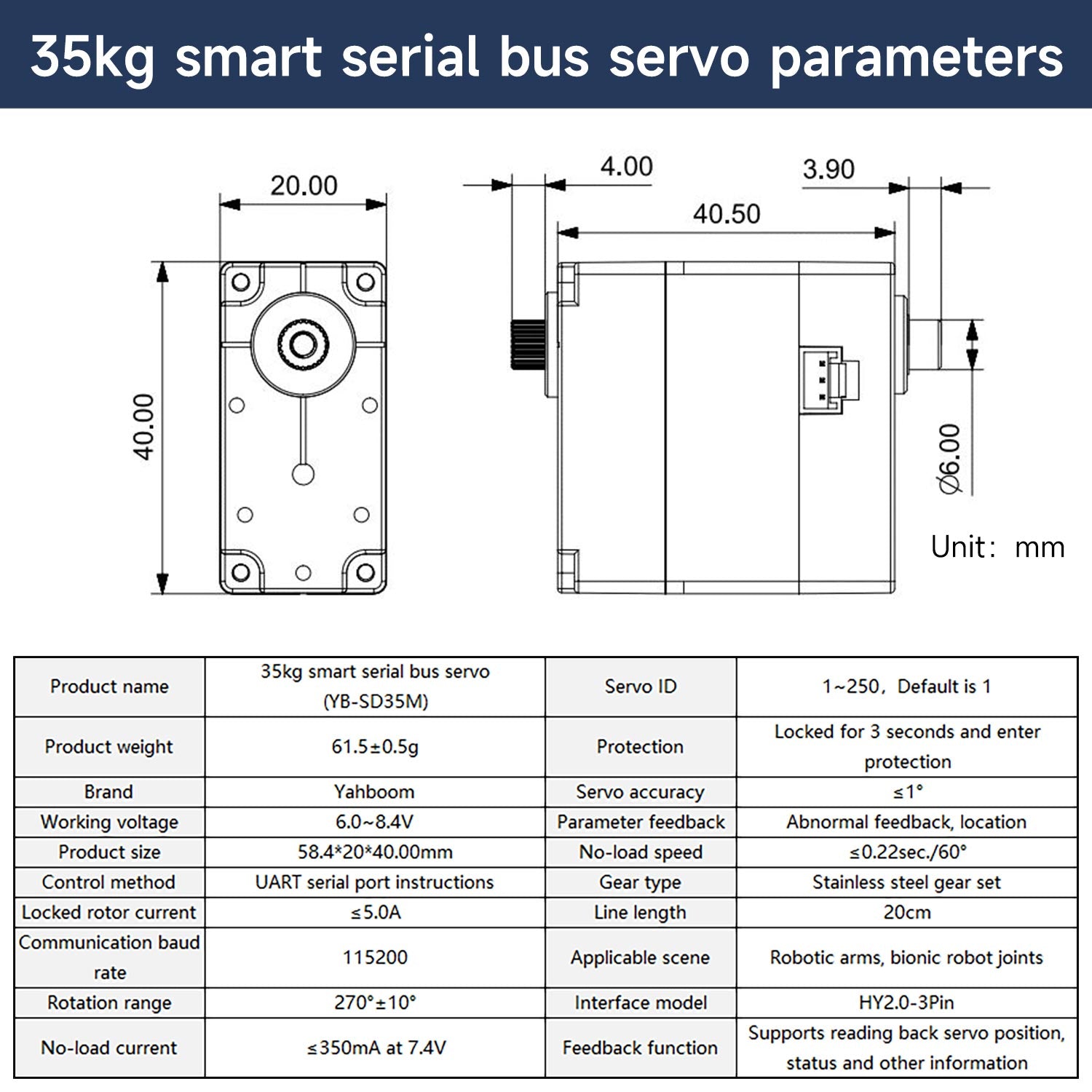 Carte de débogage intelligente de servo et de pilote de bus série Yahboom 35KG pour bras robotisé