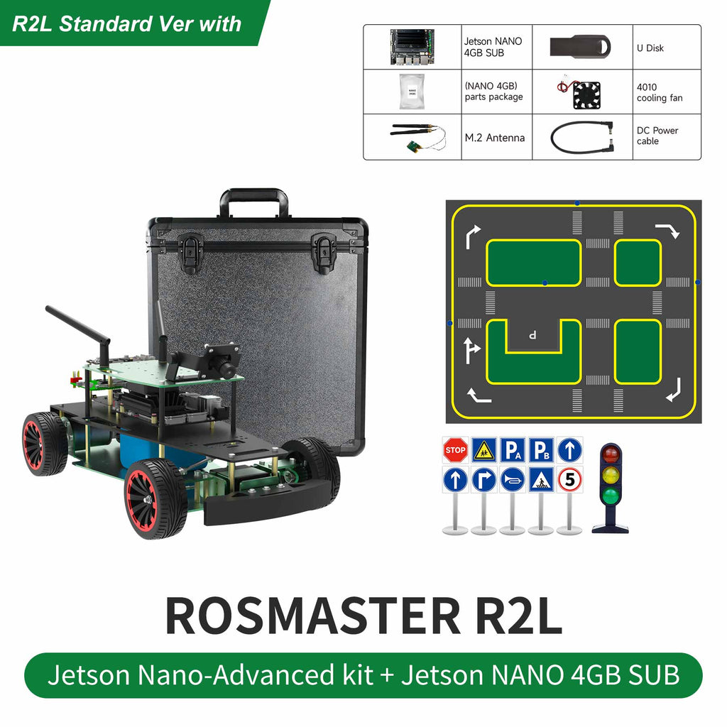 ROSMASTER R2L ROS Robot with Ackermann structure for Jetson NANO 4GB(Max Speed:1.8m/s) With / Advanced-NANO 4GB SUB