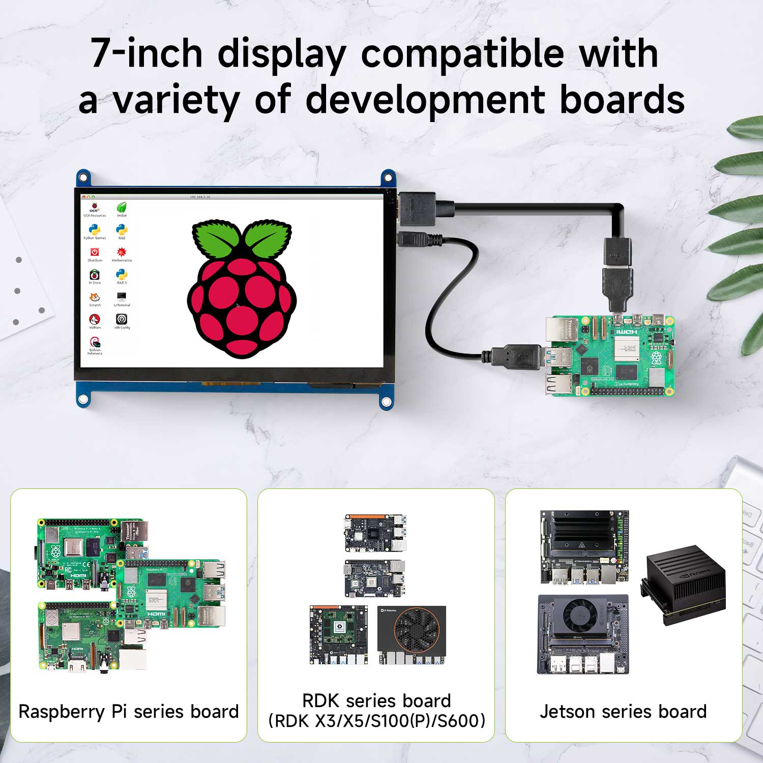 Pantalla táctil capacitiva de 7 pulgadas para Raspberry Pi/Jetson NANO