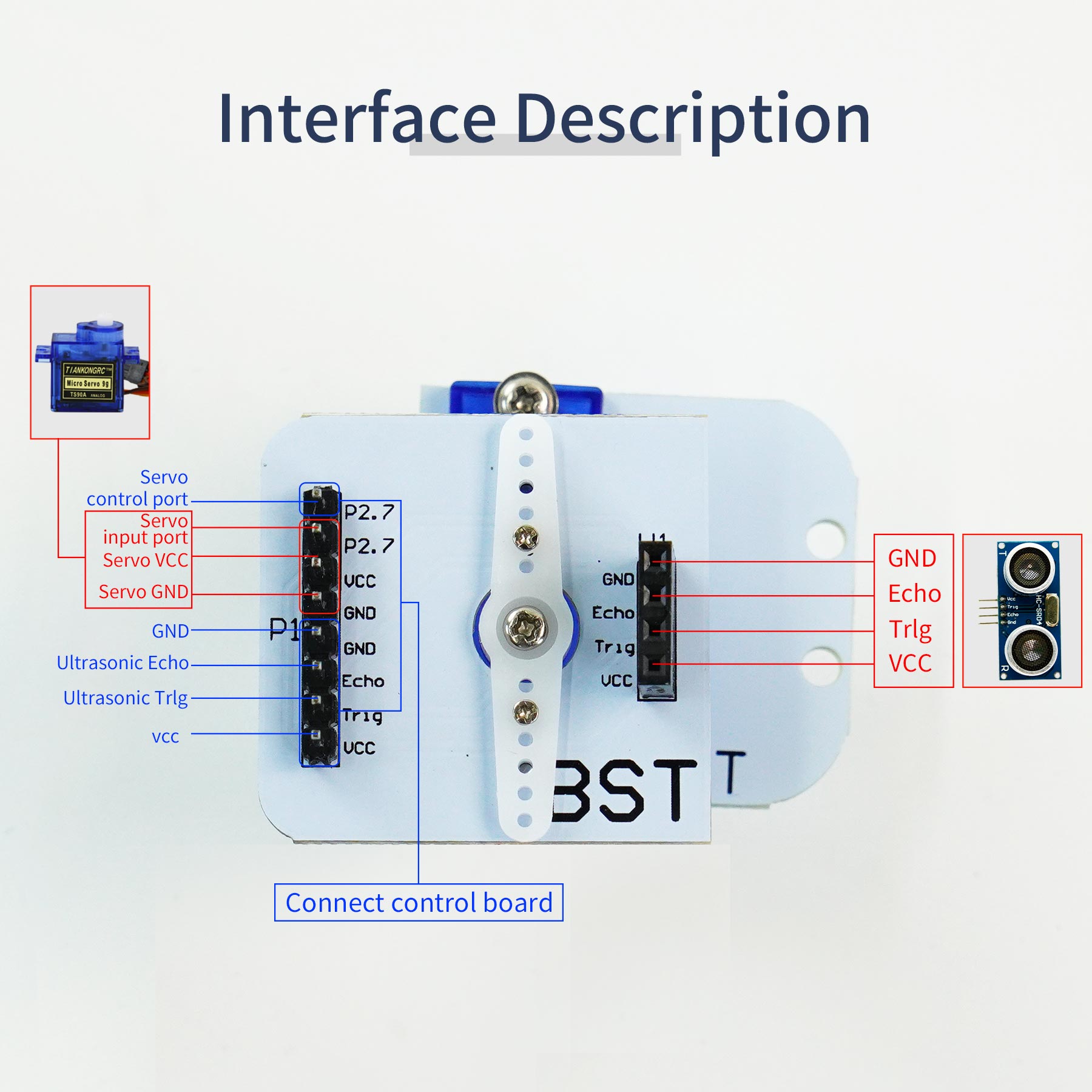 Servo Yahboom SG90 avec plateforme pour voiture intelligente
