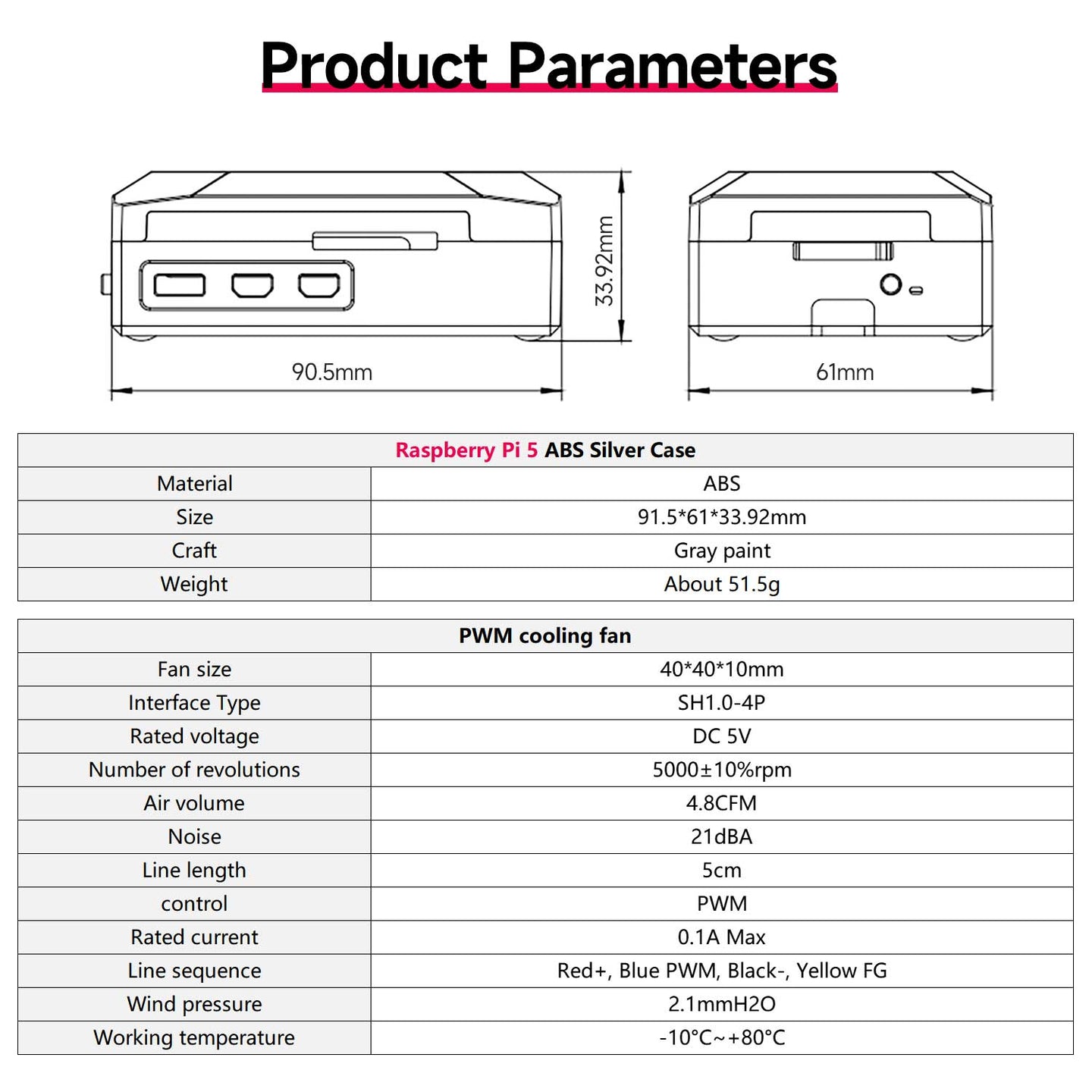 Carcasa ABS plateada para Raspberry Pi 5 con ventilador de refrigeración PWM