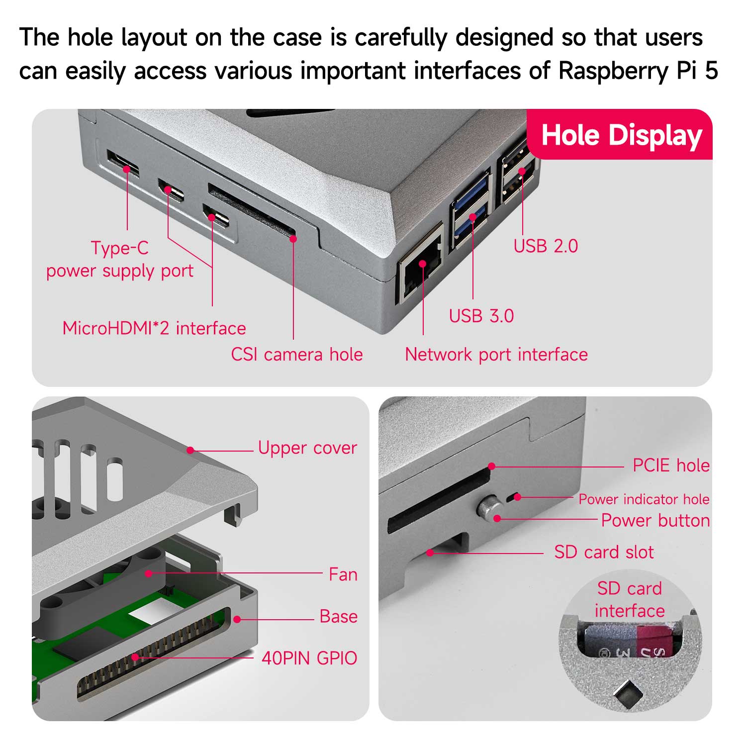Carcasa ABS plateada para Raspberry Pi 5 con ventilador de refrigeración PWM