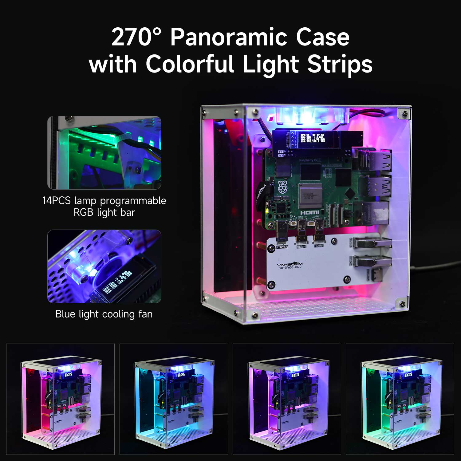 Sugar Cube Raspberry Pi CUBE Pi Protective Case With OLED Cooling Fan RGB Light For RPi 5 – Yahboom