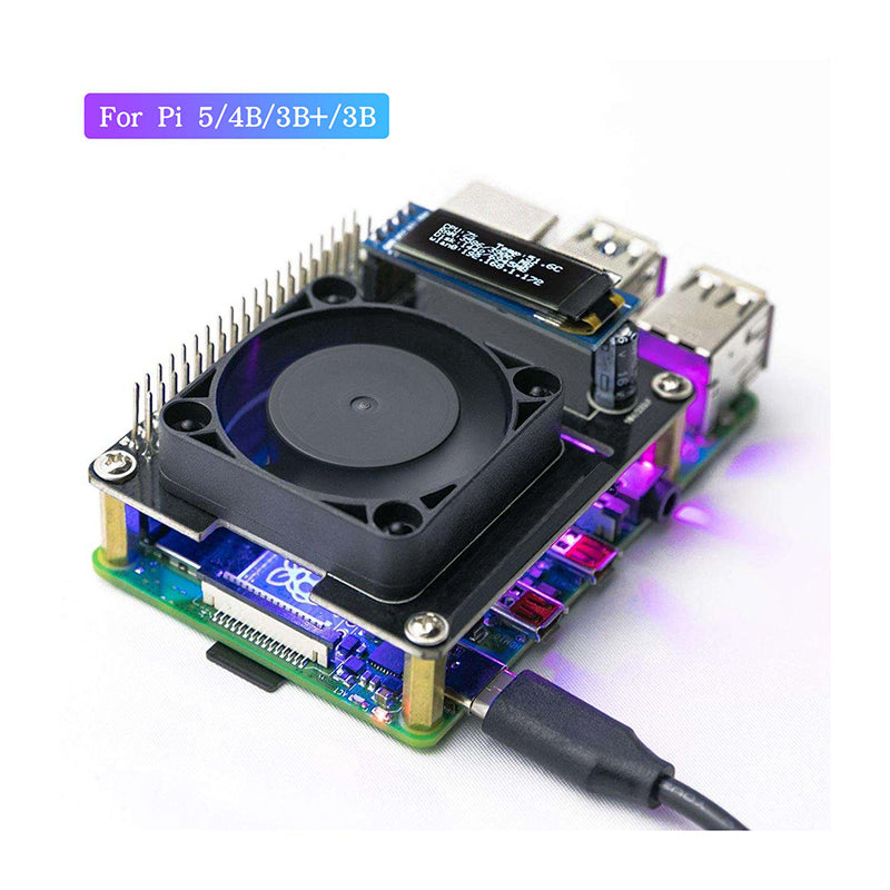 RGB Cooling HAT with Adjustable Fan and OLED for Raspberry Pi 5/4B/3B+/3B