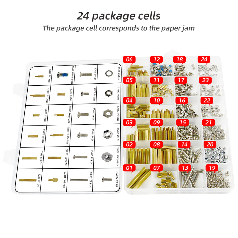 Yahboom 532PCS M3 M2.5 M2 Brass Hex Spacer Copper pillar Screws Nuts and washers Assortment Set Kit