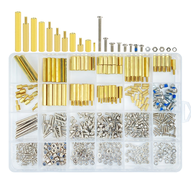 Yahboom 532PCS M3 M2.5 M2 Brass Hex Spacer Copper pillar Screws Nuts and washers Assortment Set Kit