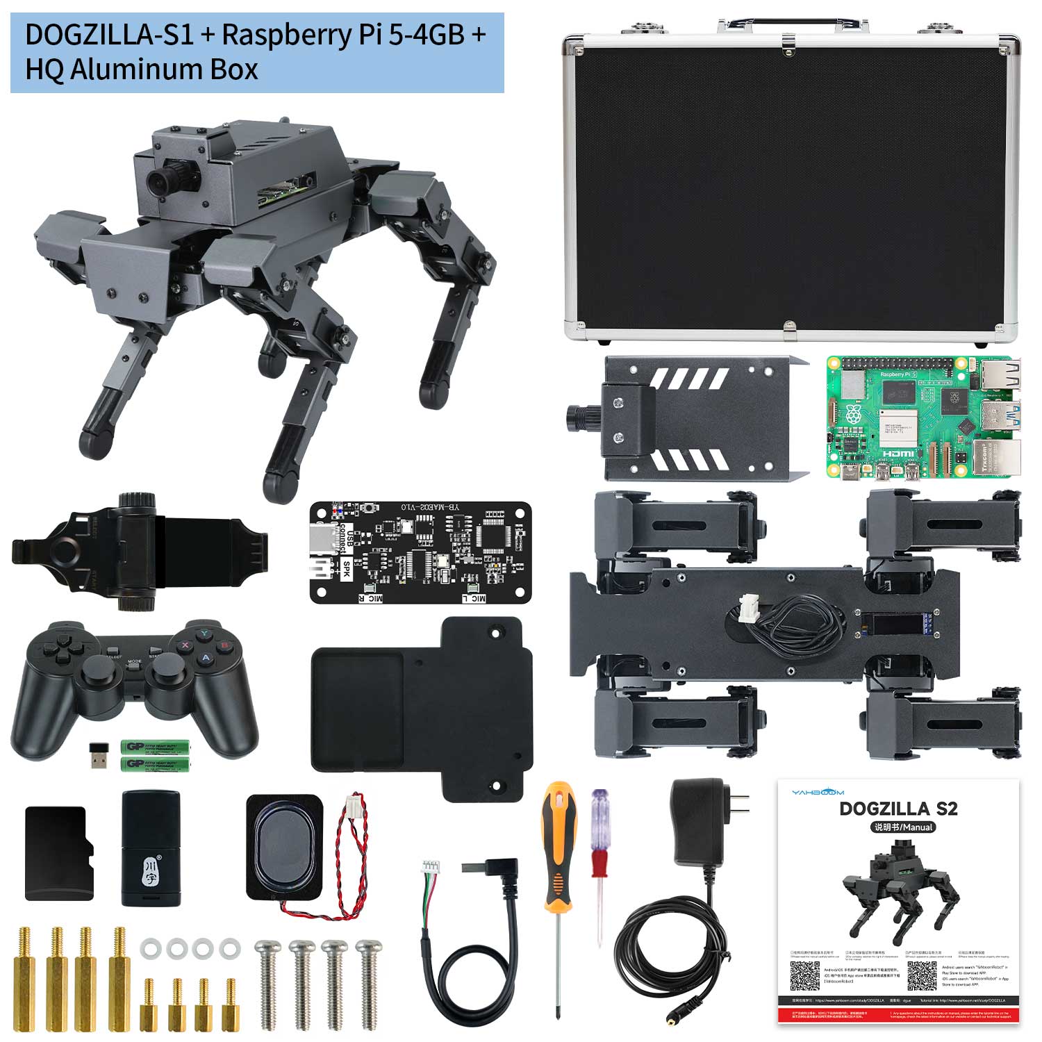 12DOF AI Large Model Robot Dog DOGZILLA S1/S2 for Raspberry Pi 5(ROS2-HUMBLE)