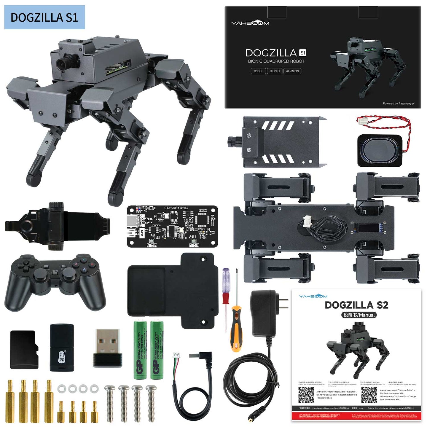 12DOF AI Large Model Robot Dog DOGZILLA S1/S2 for Raspberry Pi 5(ROS2-HUMBLE)
