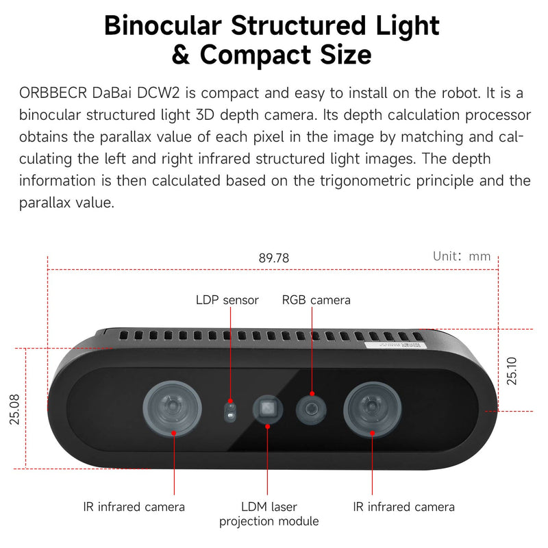 ORBBEC DaBai DCW2 Binocular Structured Light Depth Camera support ROS1/ROS2