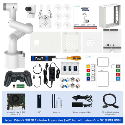JetCobot with Jetson ORIN NX SUPER delivery list: robotic arm, gripper, USB camera, handle, 8GB main board, map, 64G U disk