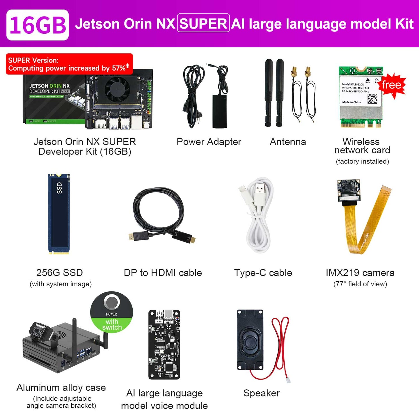 Jetson Orin NX SUPER Developer Kit with 8G/16GB RAM(117TOPS/157TOPS)
