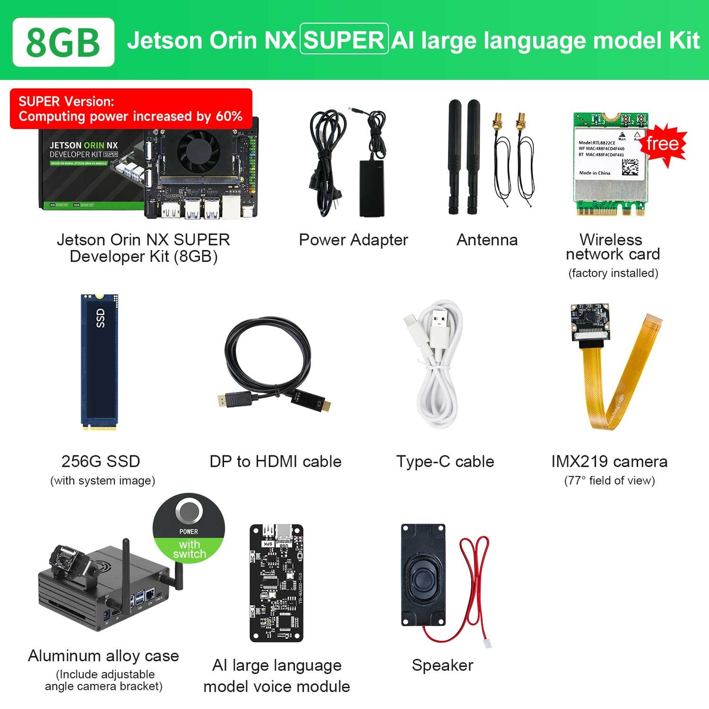 Jetson Orin NX SUPER Developer Kit with 8G/16GB RAM(117TOPS/157TOPS)