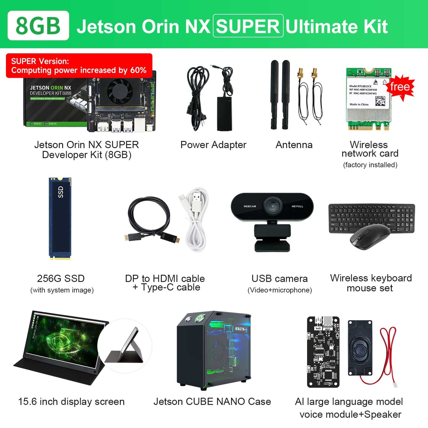 Jetson Orin NX SUPER Developer Kit with 8G/16GB RAM(117TOPS/157TOPS)