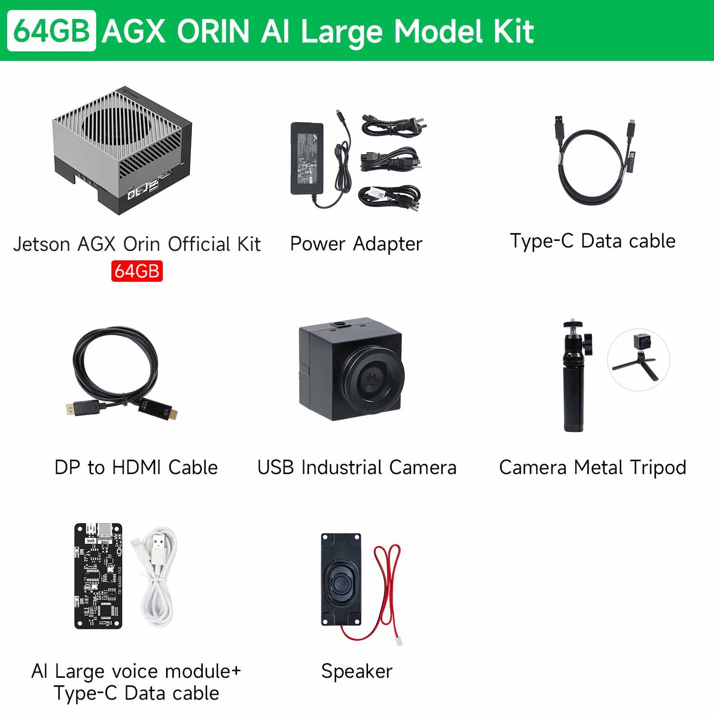 64GB AGX ORIN AI Large Model Kit with components listed on a white background