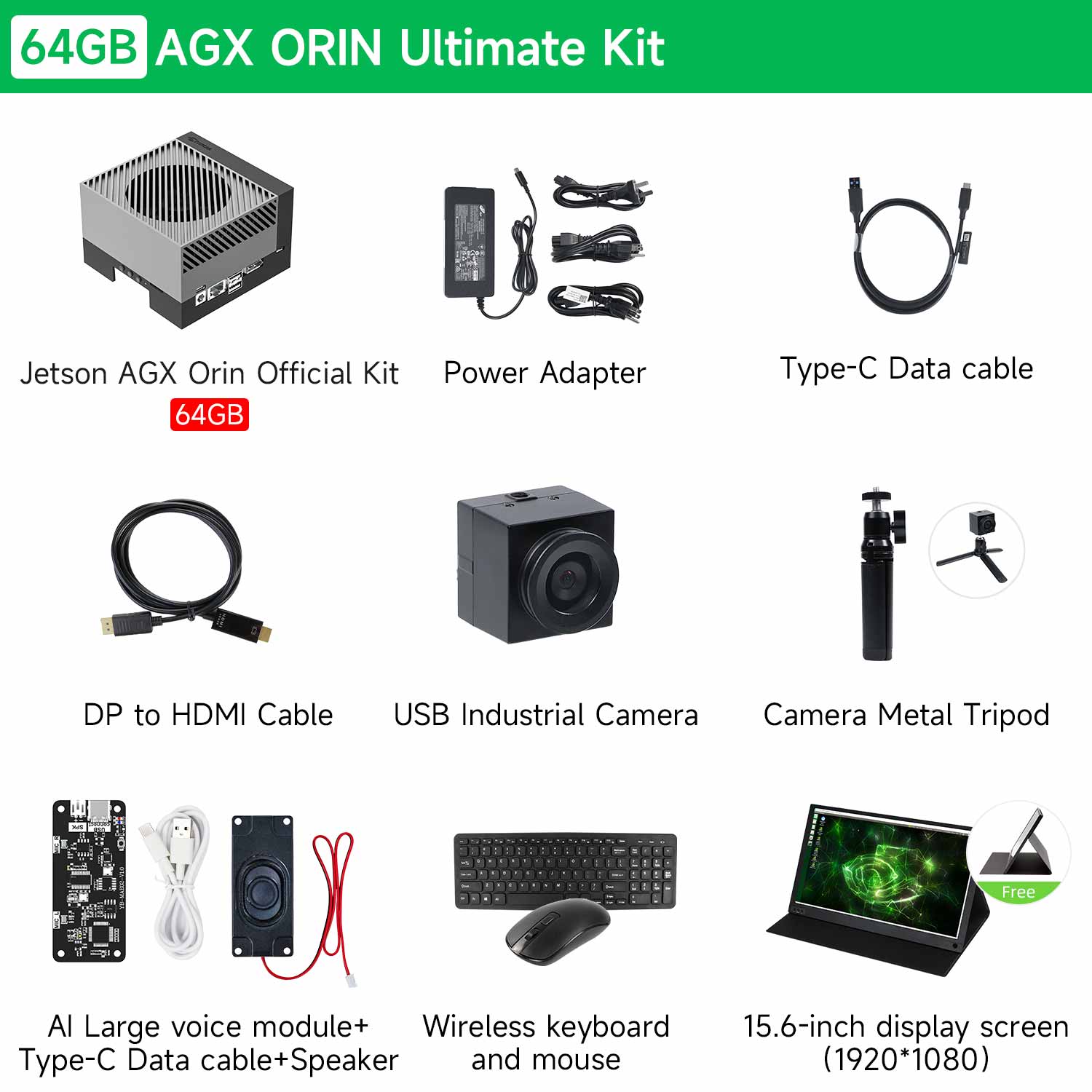Yahboom 64GB AGX ORIN Ultimate Kit with various components on a white background