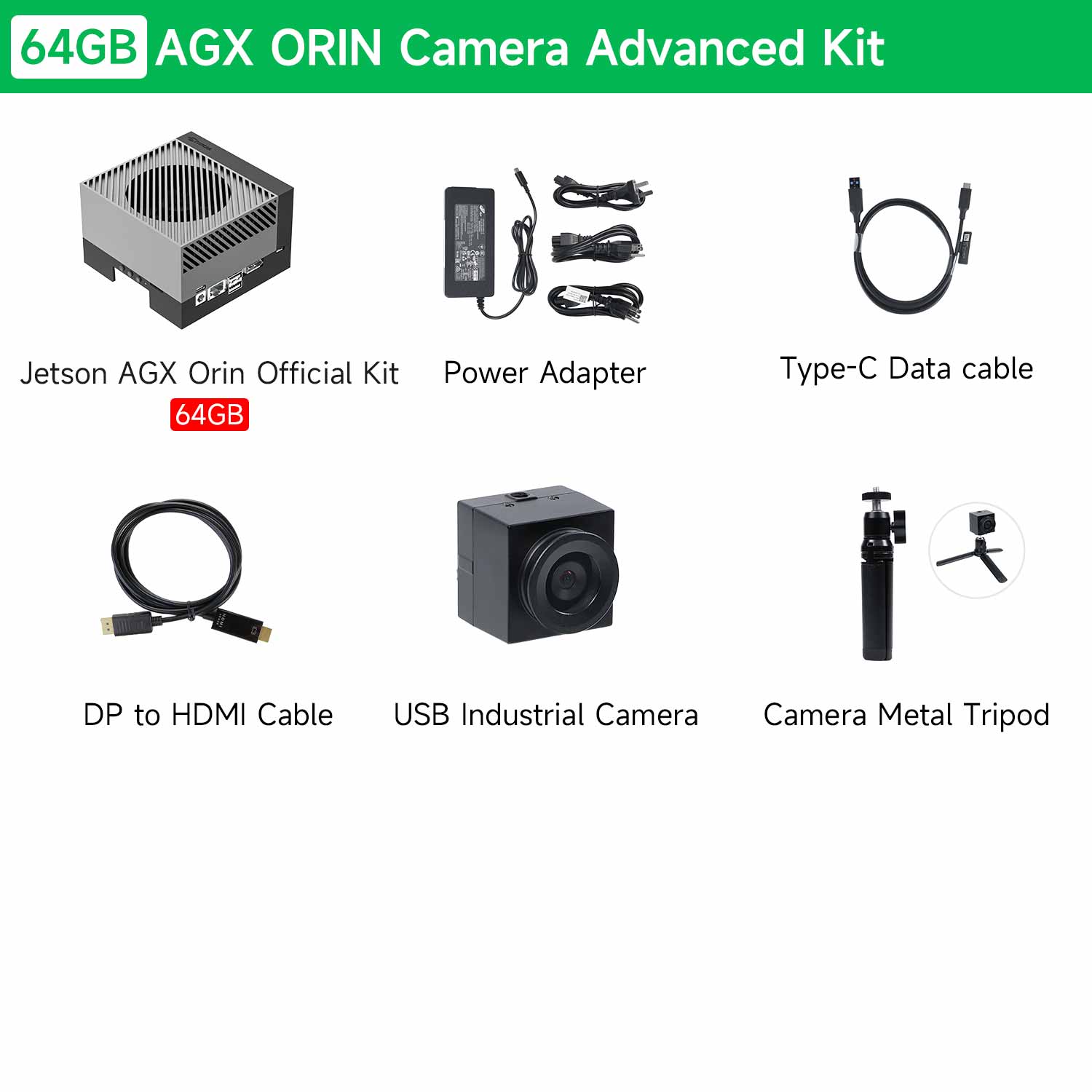 64GB AGX ORIN Camera Advanced Kit with Yahboom components listed on a white background