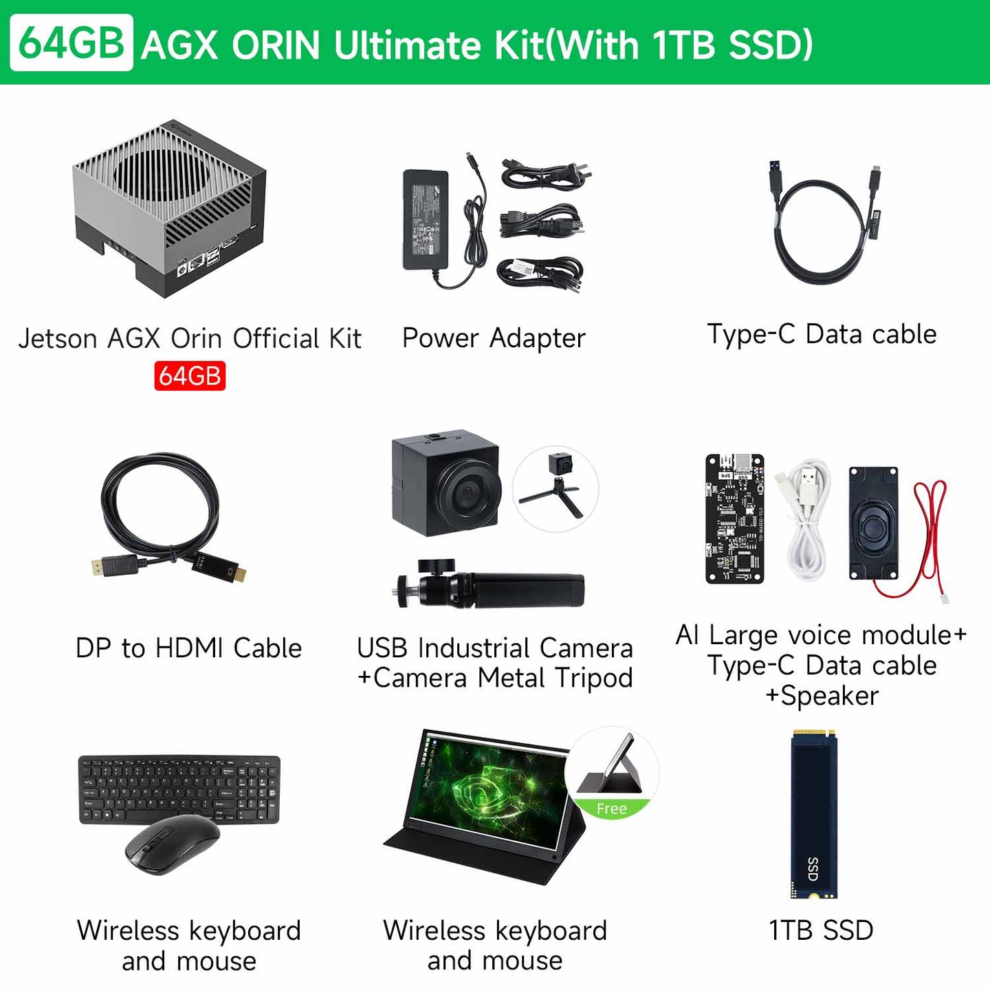 64GB AGX ORIN Ultimate Kit with 1TB SSD components on a white background