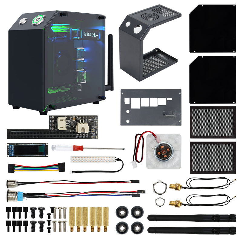 Picture of Jetson mini NANO protective case and display of shipping accessories