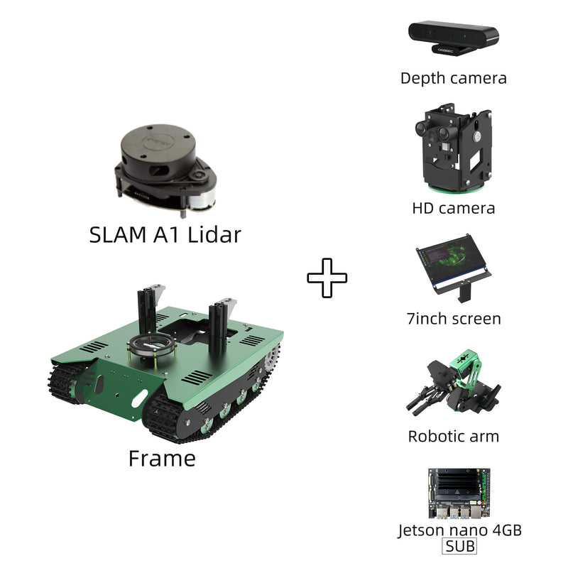 Yahboom Jetson Nano 4GB Transbot Robotic Arm comes with depth and HD 2 cameras and a 7 inch display which supports video.