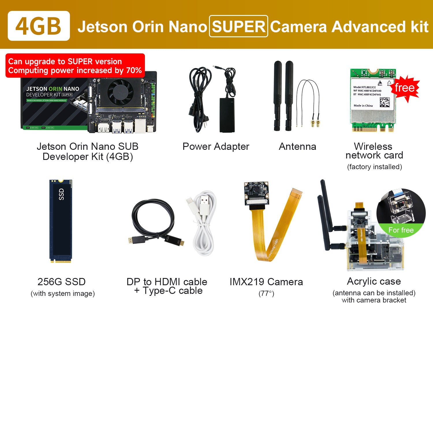 Carte Jetson Orin NANO (officielle/SUB) avec 4 Go/8 Go de RAM