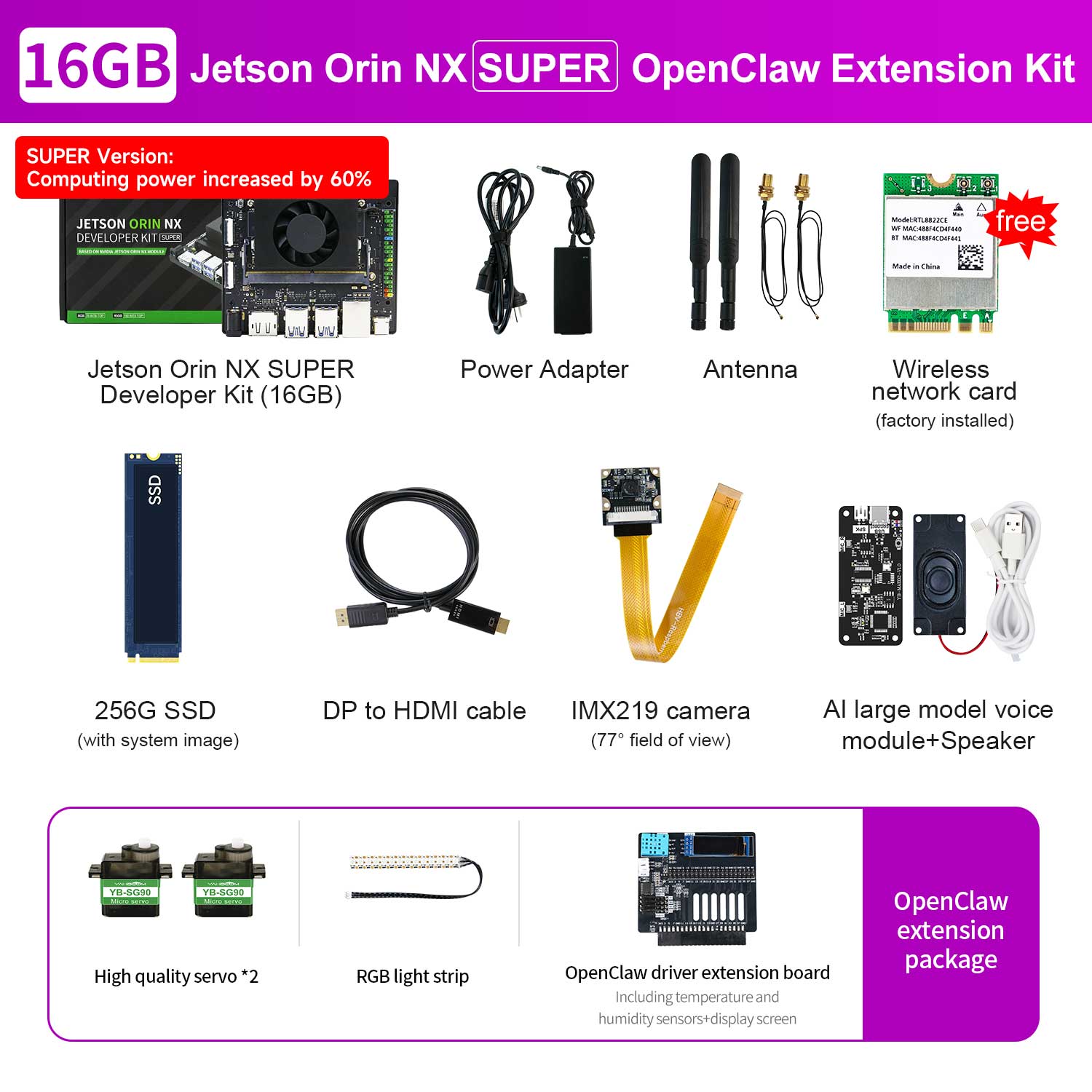 Carte mère Jetson Orin NX SUB avec 8 Go/16 Go de RAM