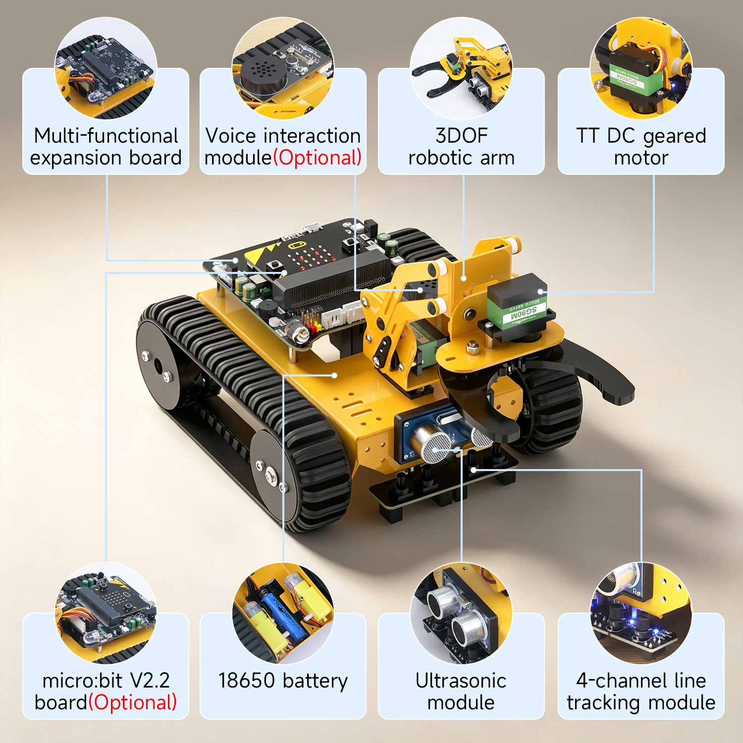Last:bit Tracked Robot Car for BBC micro:bit, Voice Interaction, MakeCode/MicroPython Programming, STEM Education