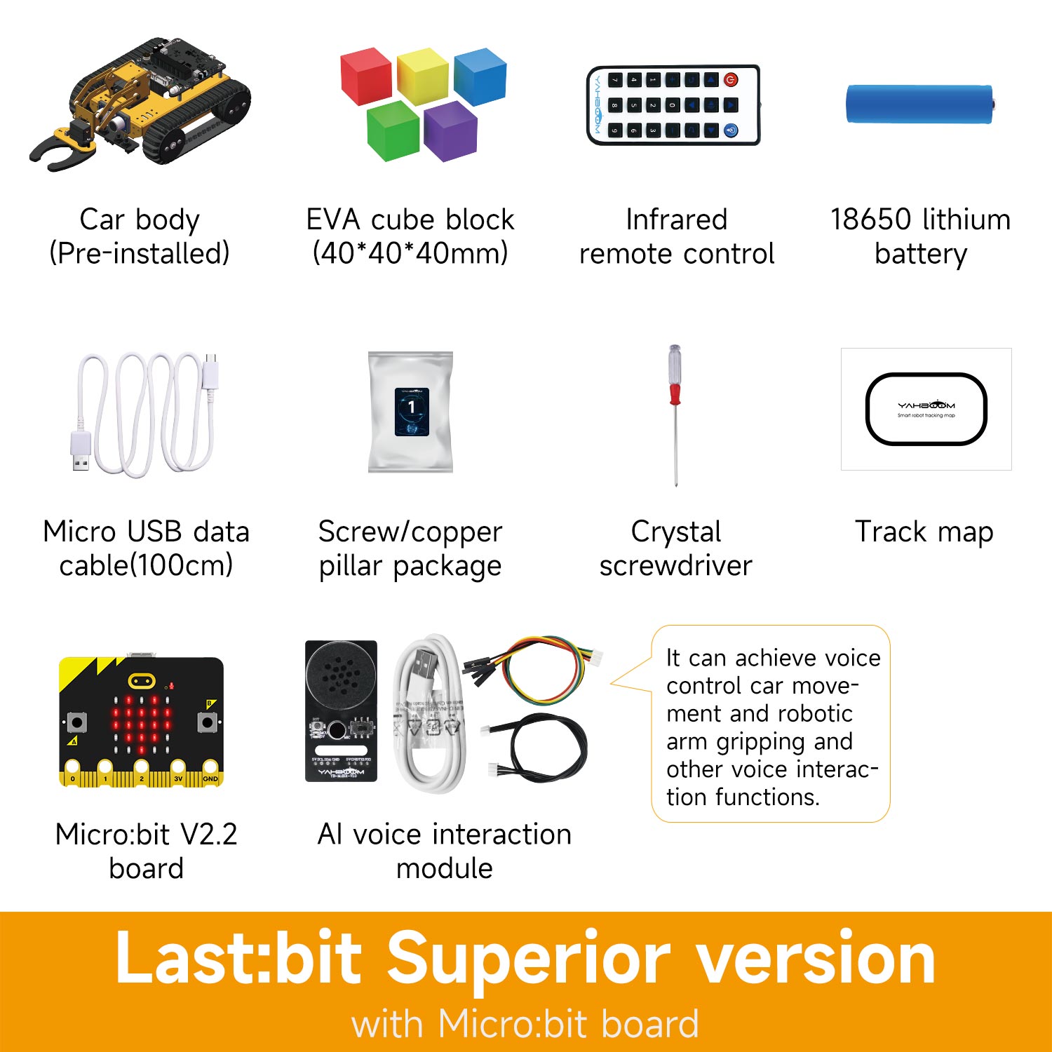 Last:bit Tracked Robot Car for BBC micro:bit, Voice Interaction, MakeCode/MicroPython Programming, STEM Education