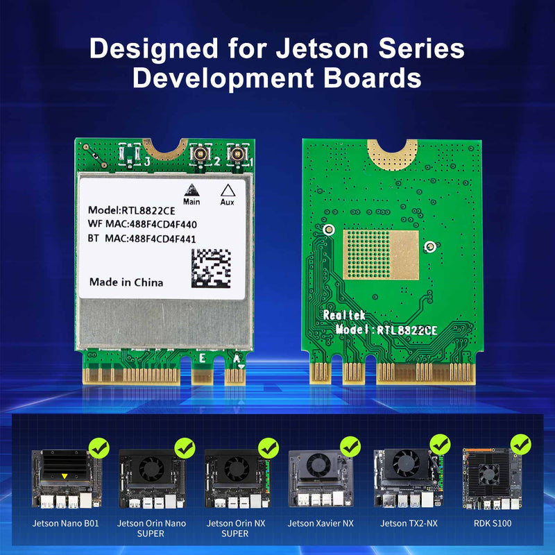 Tarjeta de red de banda dual NGW 8822CE M.2 para Jetson NANO/Xavier NX/TX2 NX/Orin NANO/Orin NX
