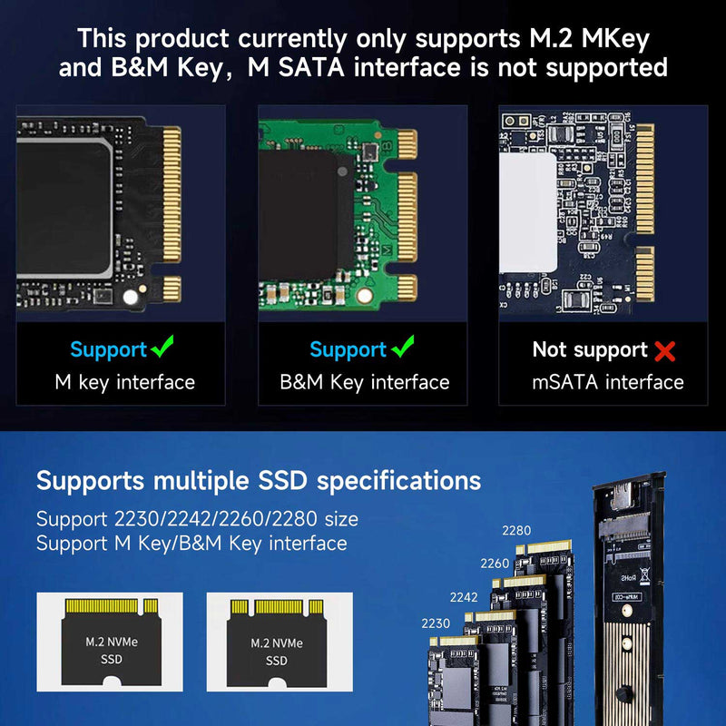 M.2 SSD Enclosure Support NVMe Protocol and M Key/B&M Key Interface