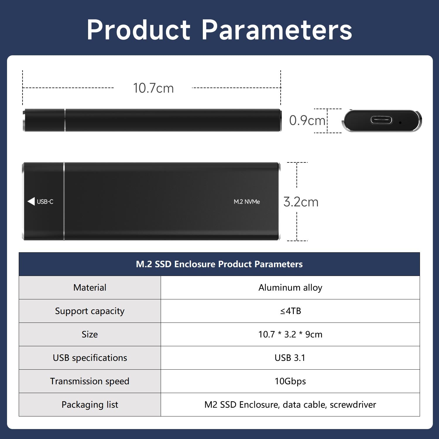 M.2 SSD Enclosure Support NVMe protocol and M Key/B&M Key interface