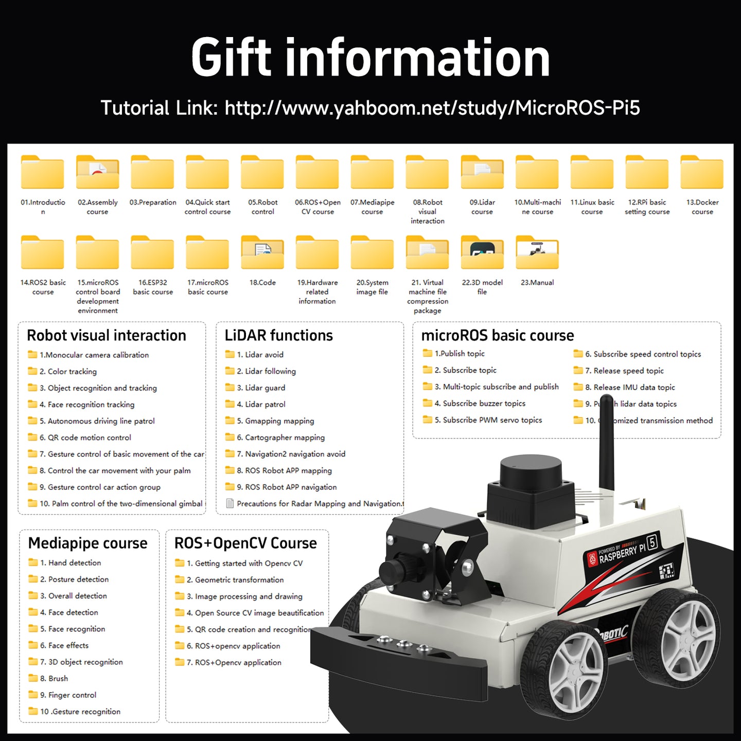 Voiture robotisée MicroROS-Pi5 ROS2 pour Raspberry Pi 5 (ROS2-HUMBLE + Python3)