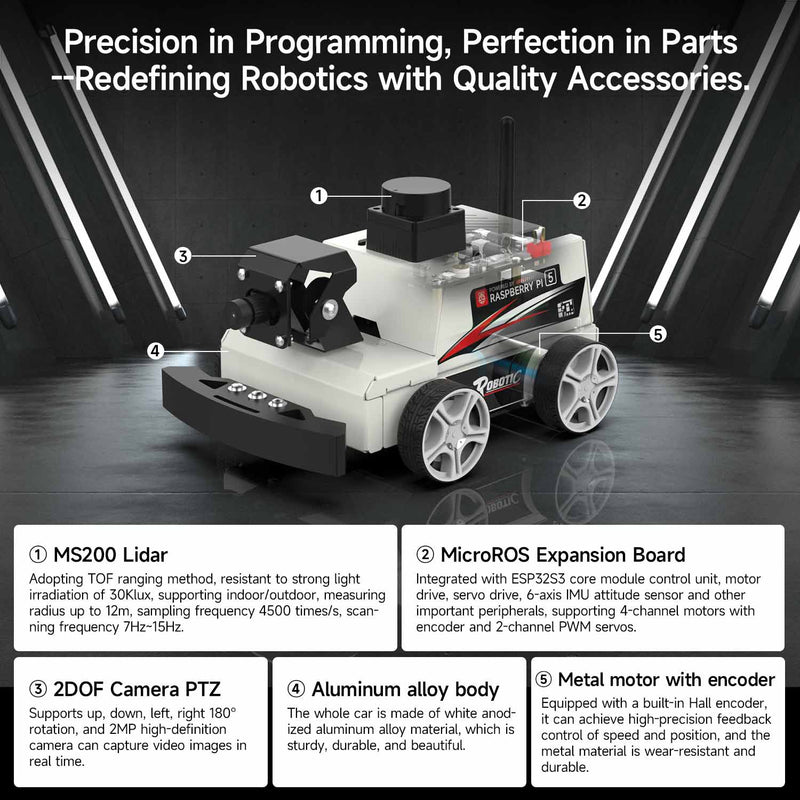 Raspberry Pi 5 Car Kit ROS2 Robot Support Python3 Programming