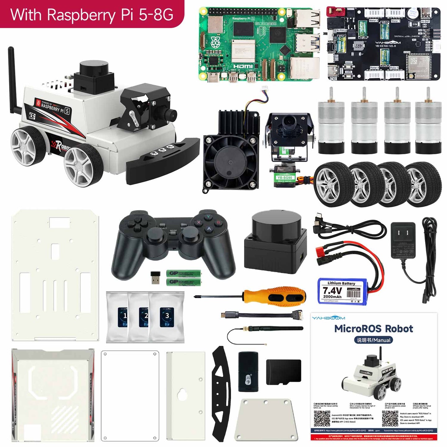 Voiture robotisée MicroROS-Pi5 ROS2 pour Raspberry Pi 5 (ROS2-HUMBLE + Python3)