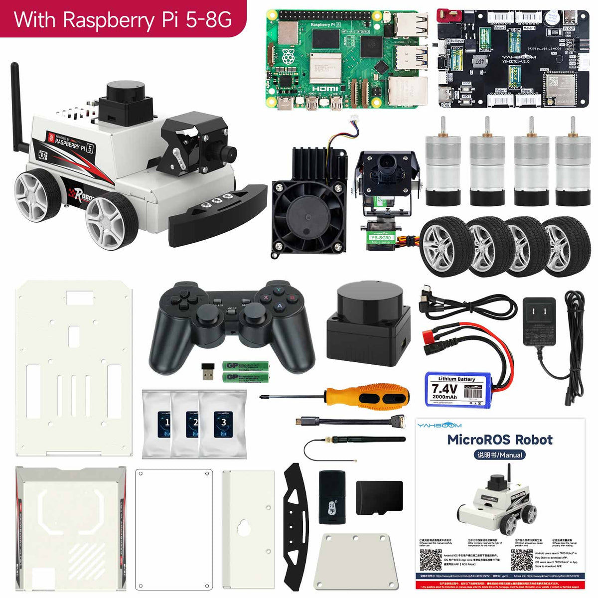 Raspberry Pi 5 Car Kit ROS2 Robot Support Python3 Programming