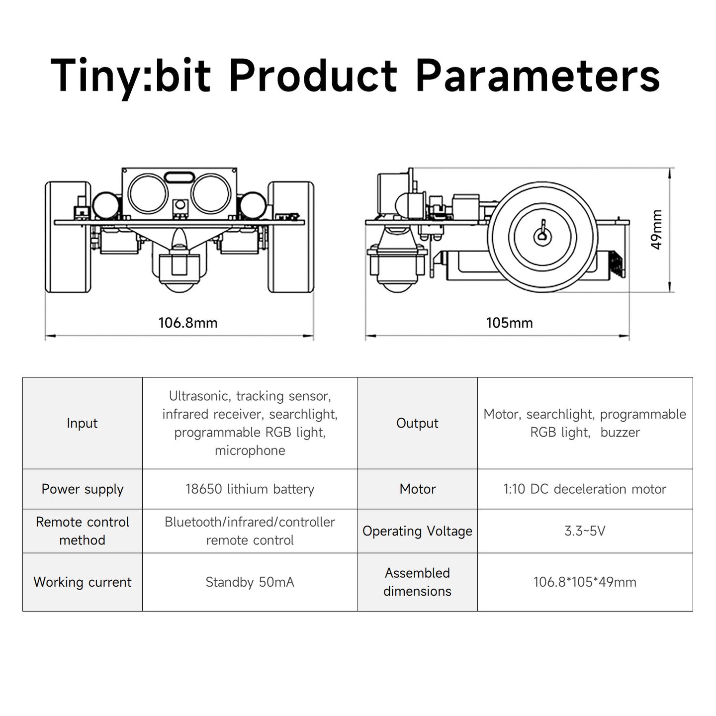 Yahboom Tiny:bit/Tiny:bit Plus smart car compatible with Micro:bit V2/1.5