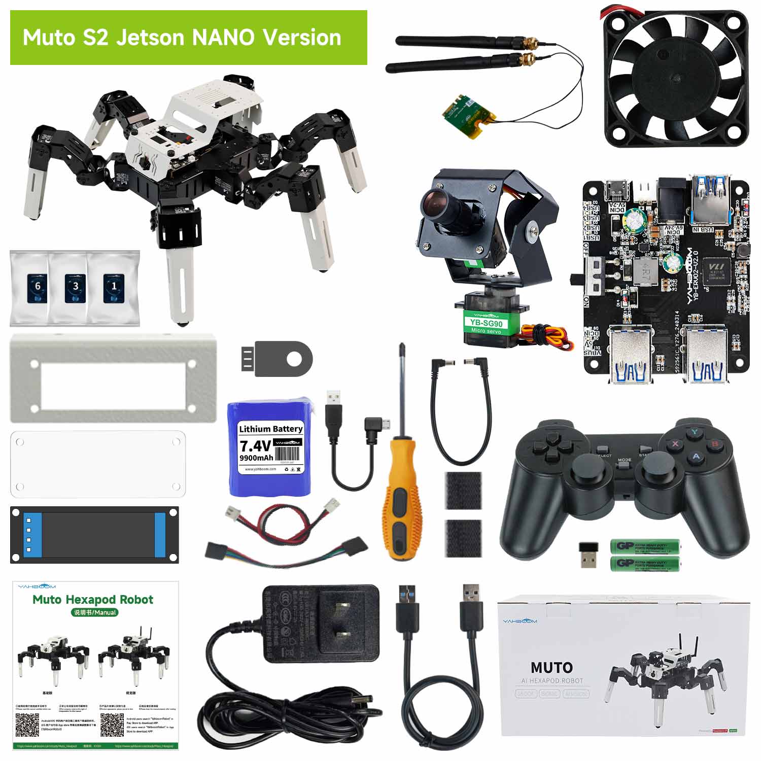 18DOF Muto S2 Hexapod Robot for Jetson Nano 4GB SUB version but without main control board