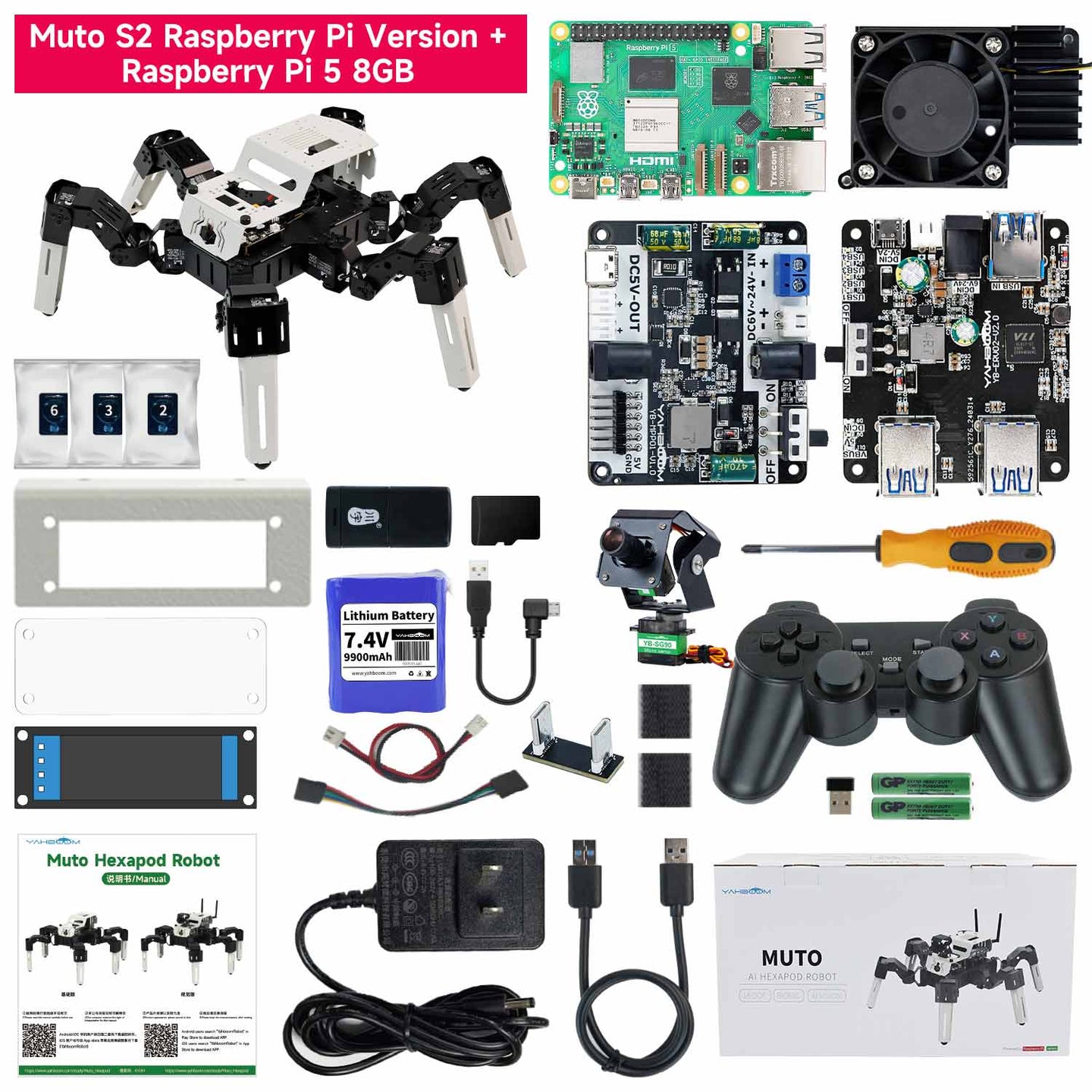 18DOF Muto S2 Hexapod Robot for Raspberry Pi 5 
8GB version and with main control board