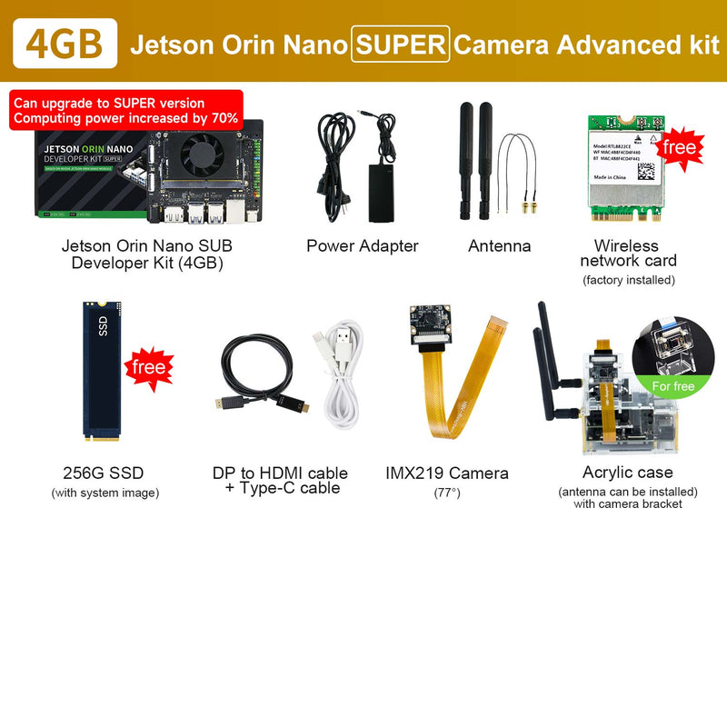 Jetson Orin NANO SUPER AI Large Model Developer Kit(SUB/Official) with 4GM/8GB RAM(34TOPS/67TOPS)