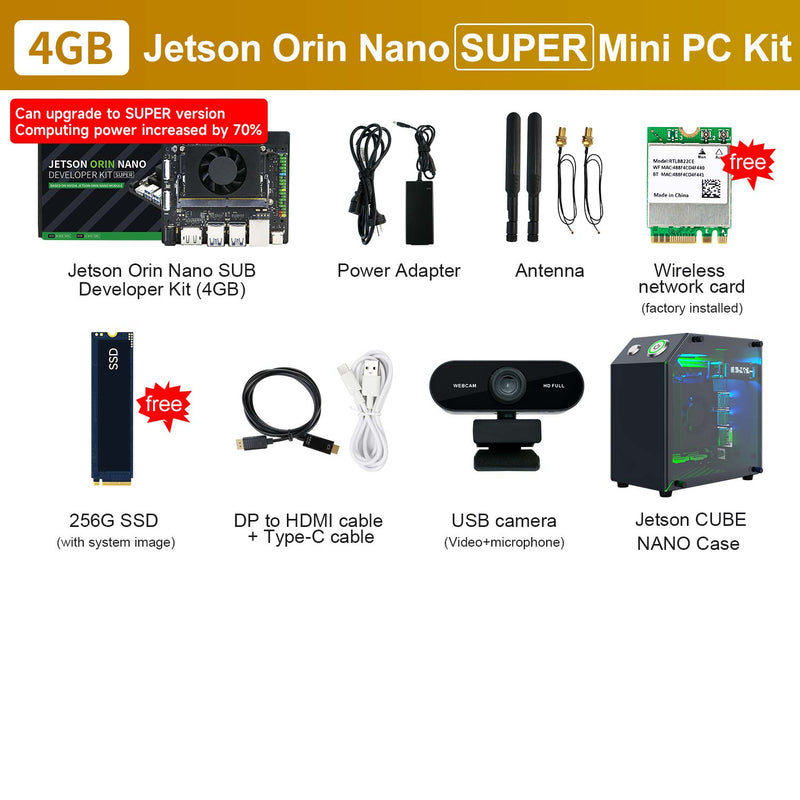 Jetson Orin NANO SUPER AI Large Model Developer Kit(SUB/Official) with 4GM/8GB RAM(34TOPS/67TOPS)