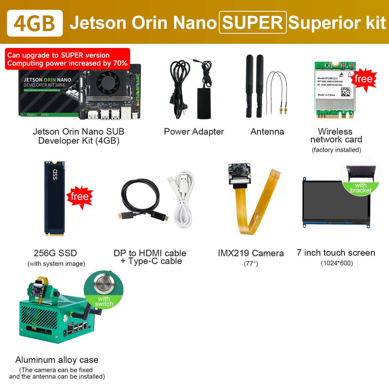 Jetson Orin NANO SUPER AI Large Model Developer Kit(SUB/Official) with 4GM/8GB RAM(34TOPS/67TOPS)