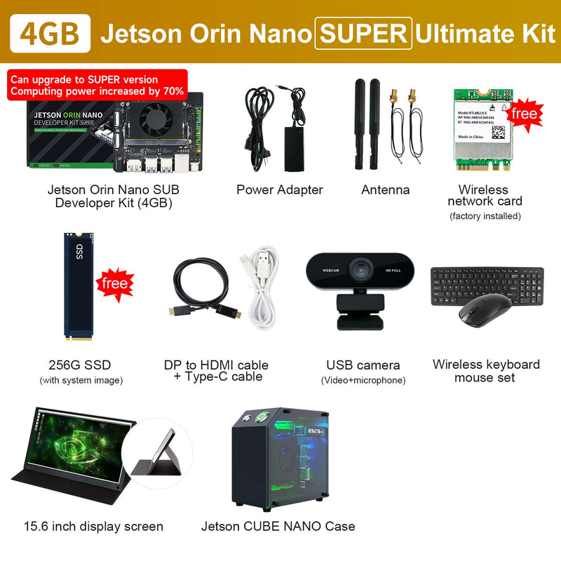 Jetson Orin NANO SUPER AI Large Model Developer Kit(SUB/Official) with 4GM/8GB RAM(34TOPS/67TOPS)