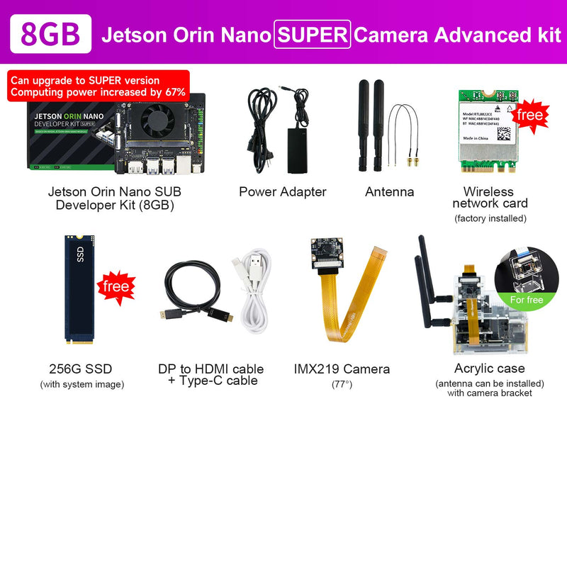 Jetson Orin NANO SUPER AI Large Model Developer Kit(SUB/Official) with 4GM/8GB RAM(34TOPS/67TOPS)