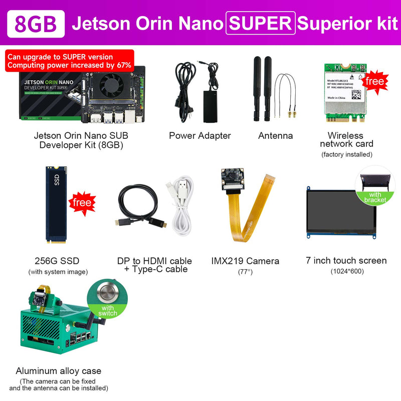 Jetson Orin NANO SUPER AI Large Model Developer Kit(SUB/Official) with 4GM/8GB RAM(34TOPS/67TOPS)