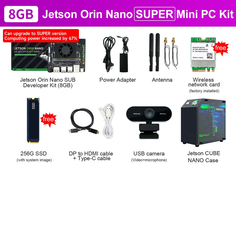 Jetson Orin NANO SUPER AI Large Model Developer Kit(SUB/Official) with 4GM/8GB RAM(34TOPS/67TOPS)